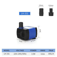 Load image into Gallery viewer, 220-240v Ultra-Quiet Submersible Water Fountain Pump Filter Fish Pond Aquarium Water Pump Tank Fountain 3.5/6/10/15/25W
