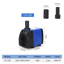 Load image into Gallery viewer, 220-240v Ultra-Quiet Submersible Water Fountain Pump Filter Fish Pond Aquarium Water Pump Tank Fountain 3.5/6/10/15/25W
