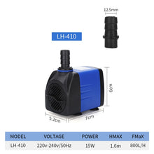 Load image into Gallery viewer, 220-240v Ultra-Quiet Submersible Water Fountain Pump Filter Fish Pond Aquarium Water Pump Tank Fountain 3.5/6/10/15/25W
