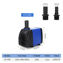 Load image into Gallery viewer, 220-240v Ultra-Quiet Submersible Water Fountain Pump Filter Fish Pond Aquarium Water Pump Tank Fountain 3.5/6/10/15/25W
